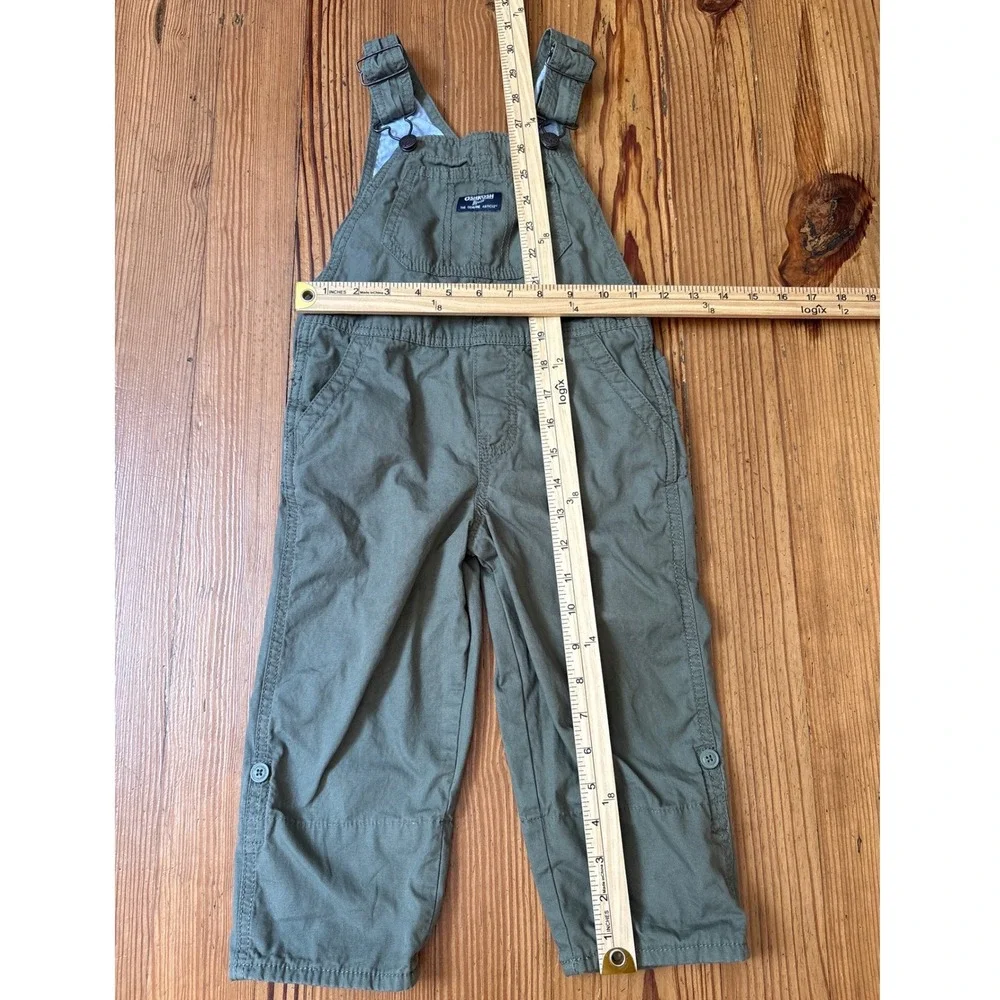 OshKosh B'gosh Overalls Kids Olive Green Cotton Twill Utility Bibs SIZE 4T